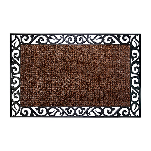 H2H Wrought Iron Stems & Leaves Style Polyethylene & Rubber Nonslip Door Mat, Brown - 36 x 24 in. H22514216 - main